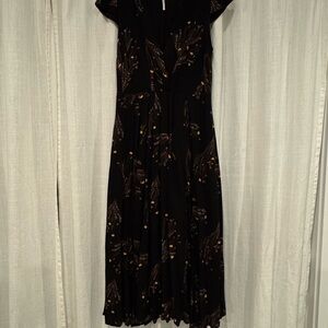 Free People Black Midi Dress with Floral Design